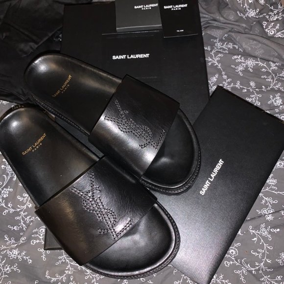 Saint Laurent - Jimmy Leather Slides - Picture 6 of 8